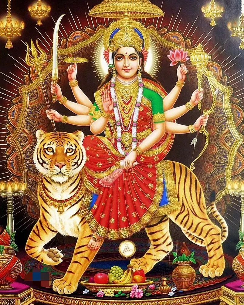 Ambe Maa riding a majestic tiger