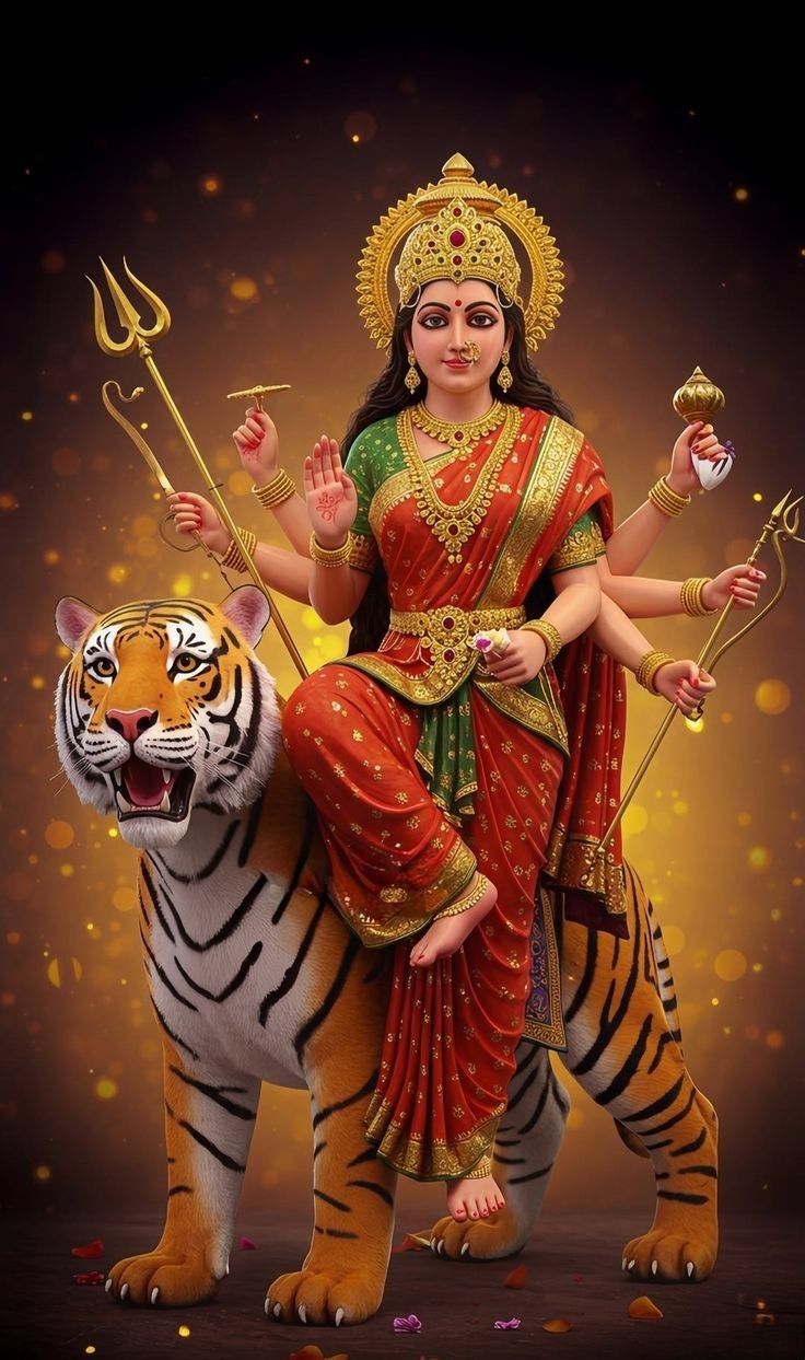 Ambe Maa riding a golden tiger
