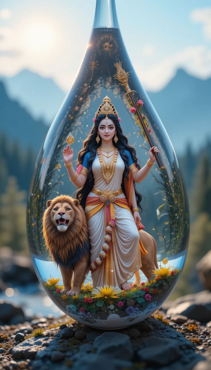 Ambe Maa within a celestial teardrop