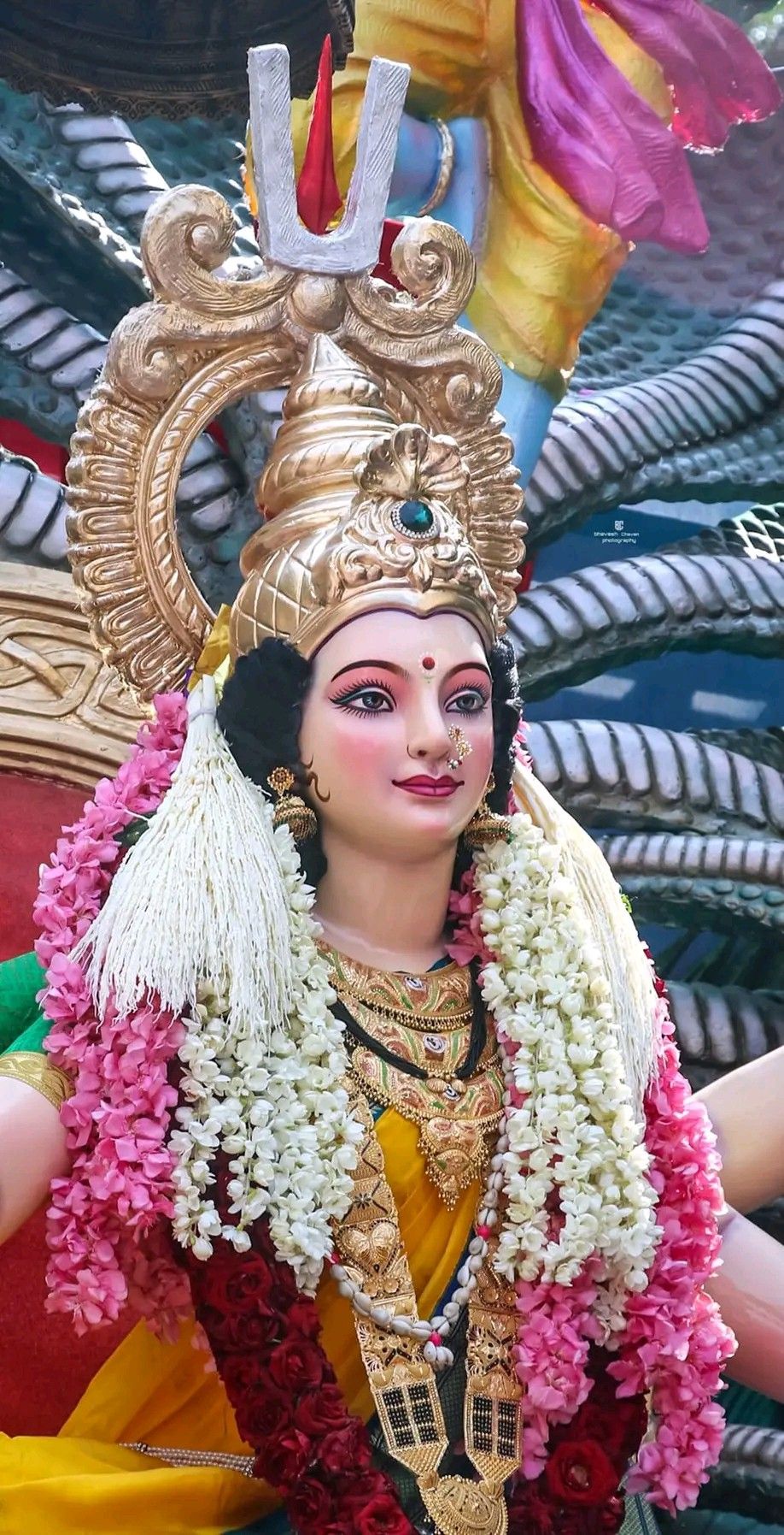 Close-up of Ambe Maa\'s divine face