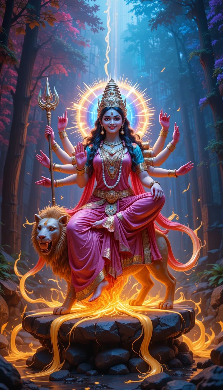 Ambe Maa seated in a forest setting