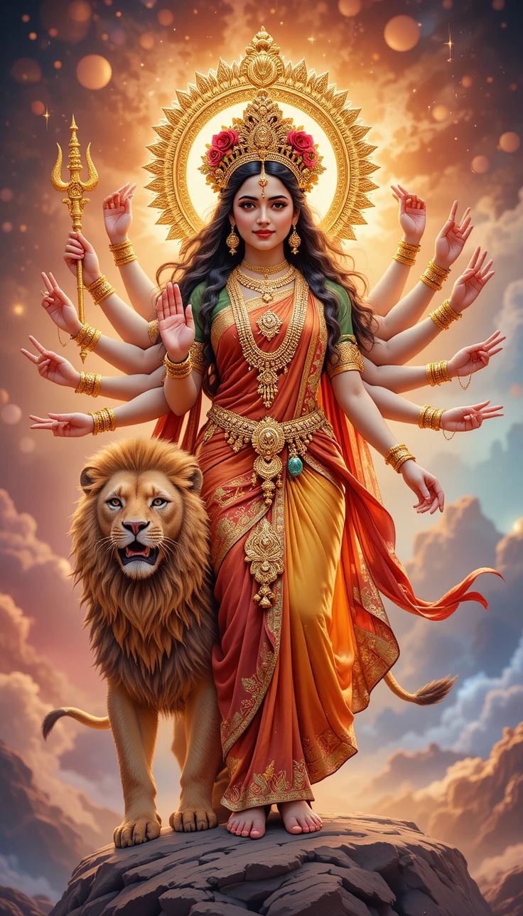Divine Ambe Maa with Lion and Trident