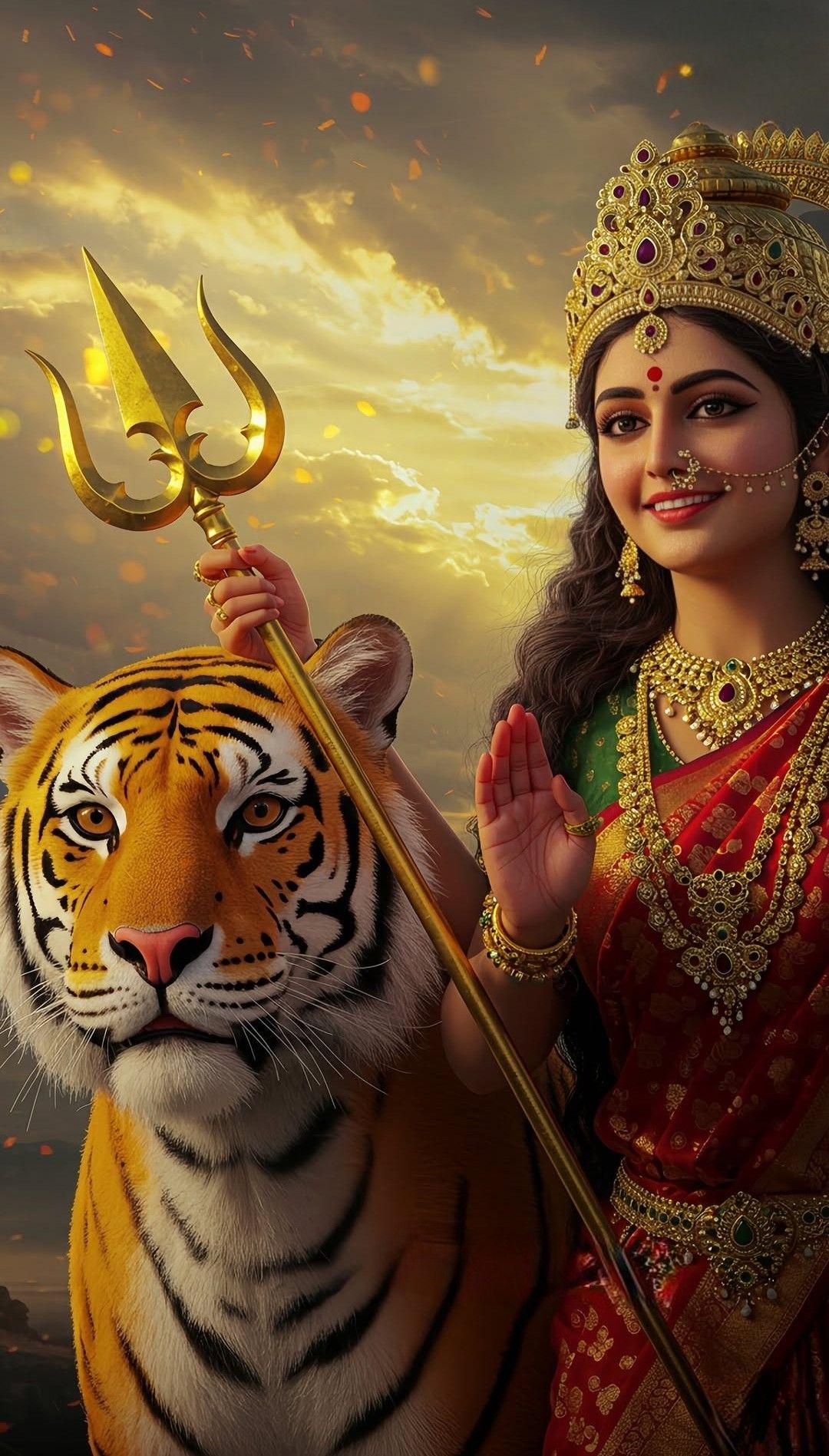 Ambe Maa with tiger and trident