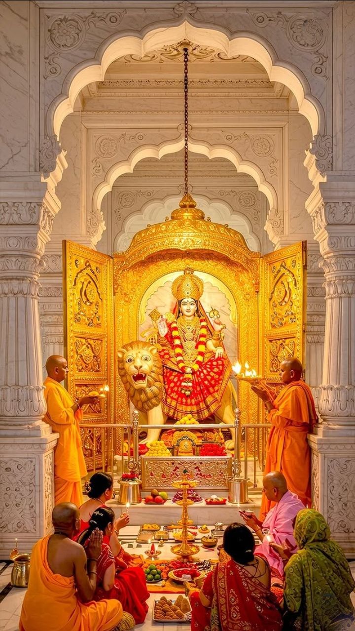 Ambe maa in a golden temple setting