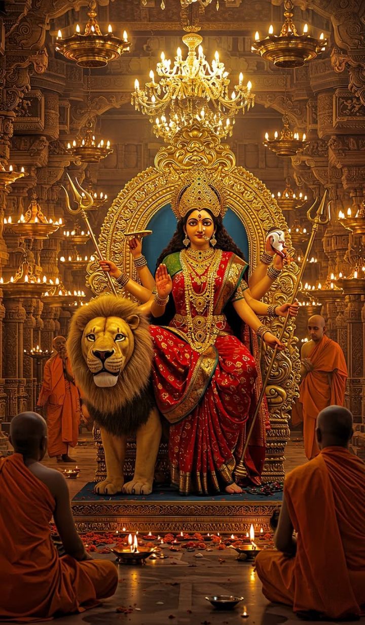 Golden Ambe Maa in ornate temple