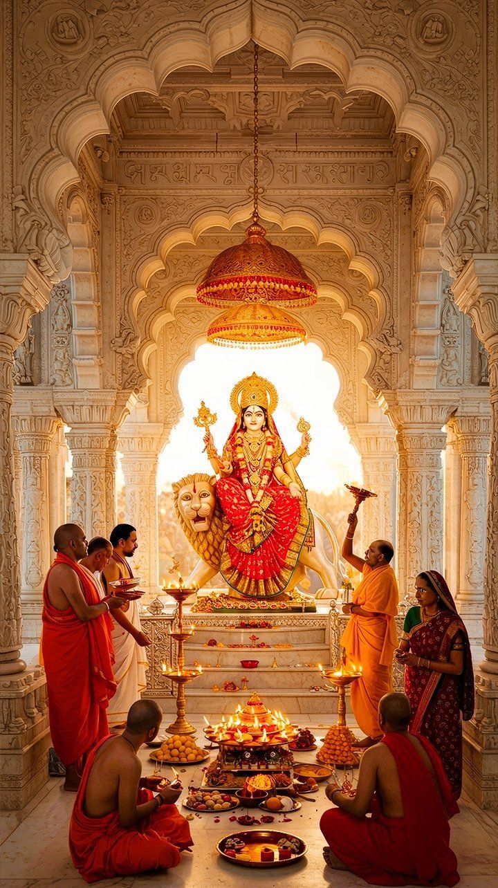 Durga Maa on a lion in temple