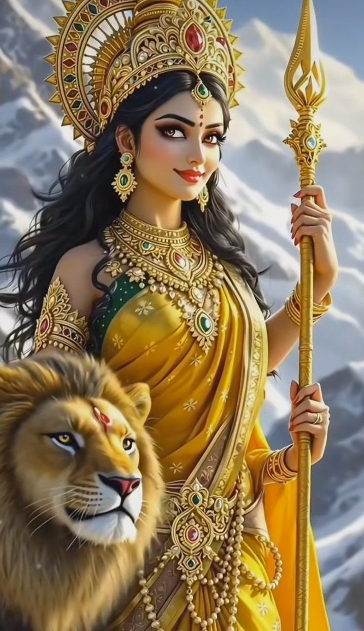 Ambe maa with lion, divine goddess image