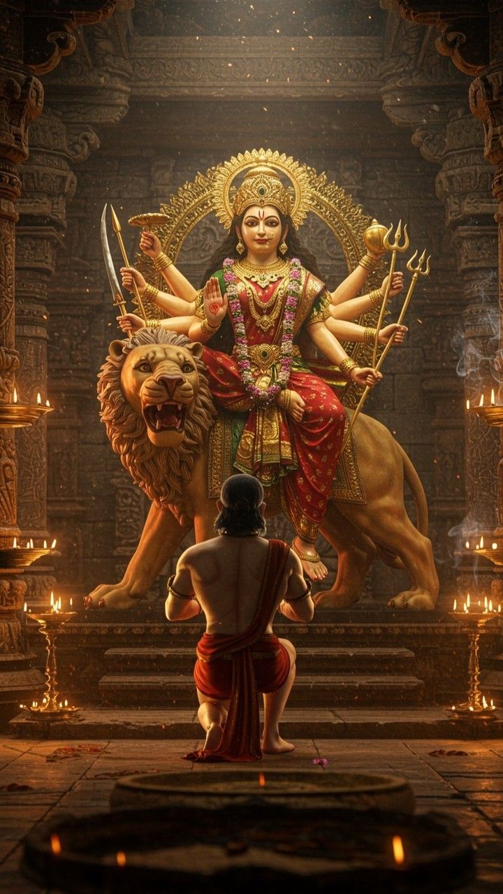 Maa Durga riding a lion in temple