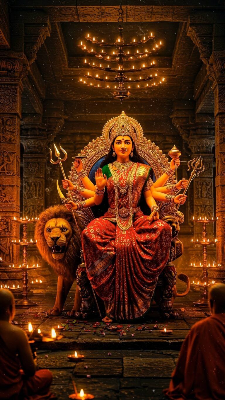 Maa Durga seated on a throne