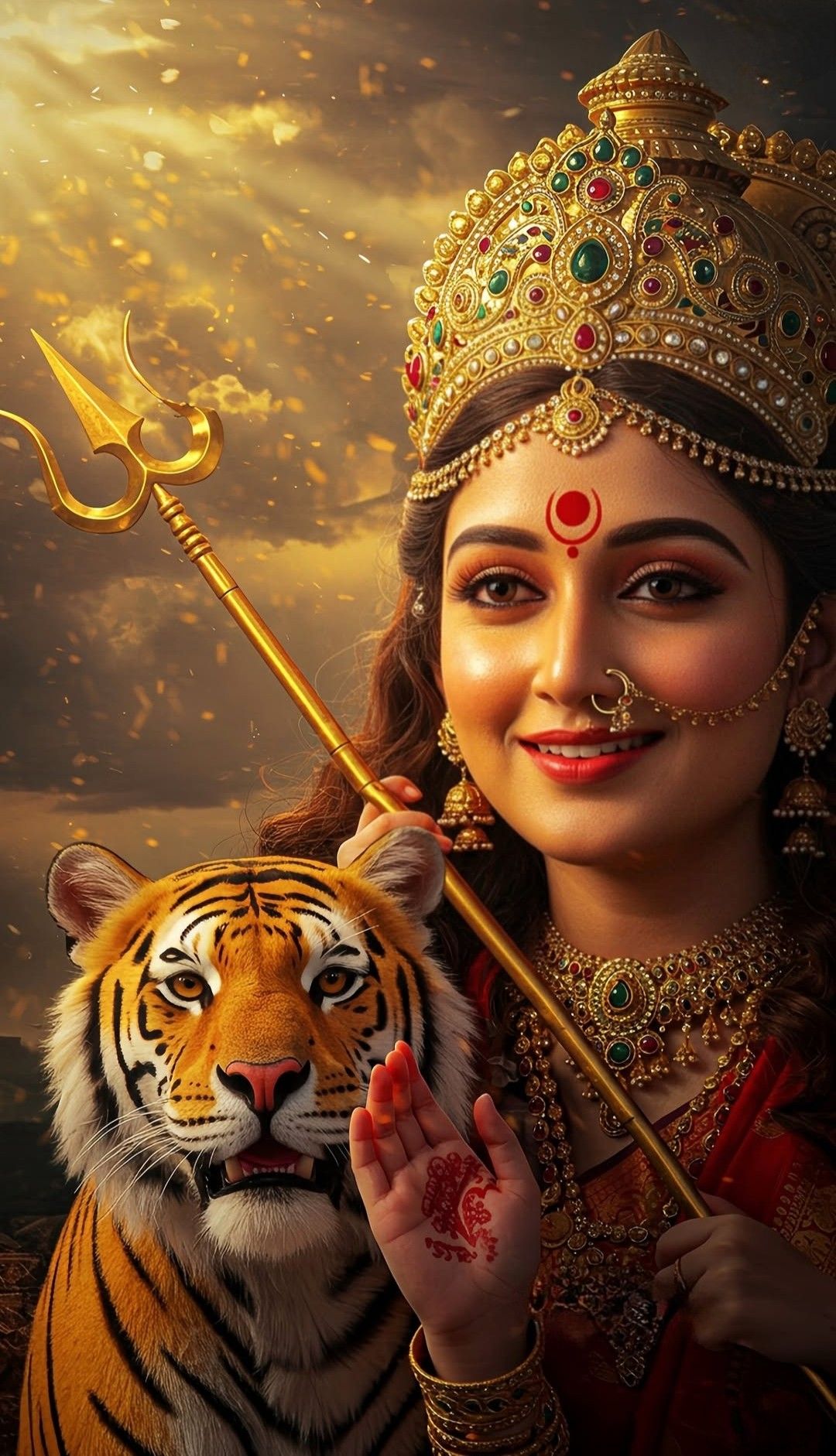 Ambe Maa with tiger and trident