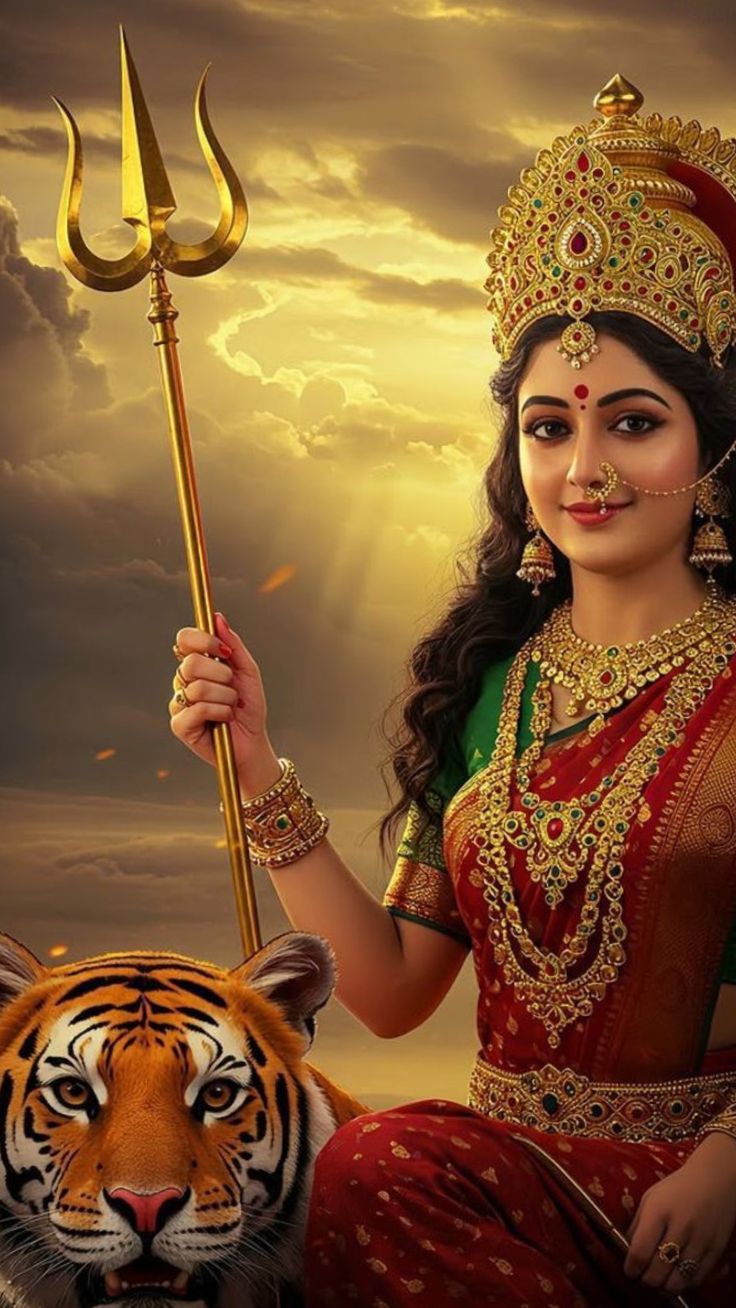 Ambe Maa with tiger and Trishul