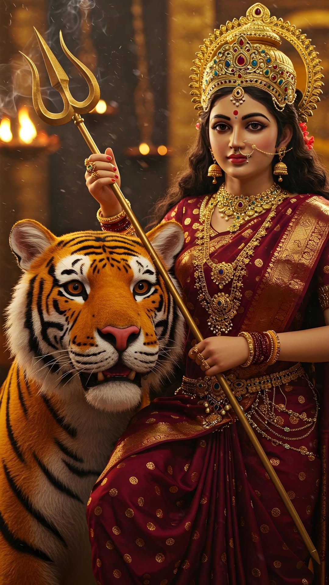 Ambe Maa riding a majestic tiger
