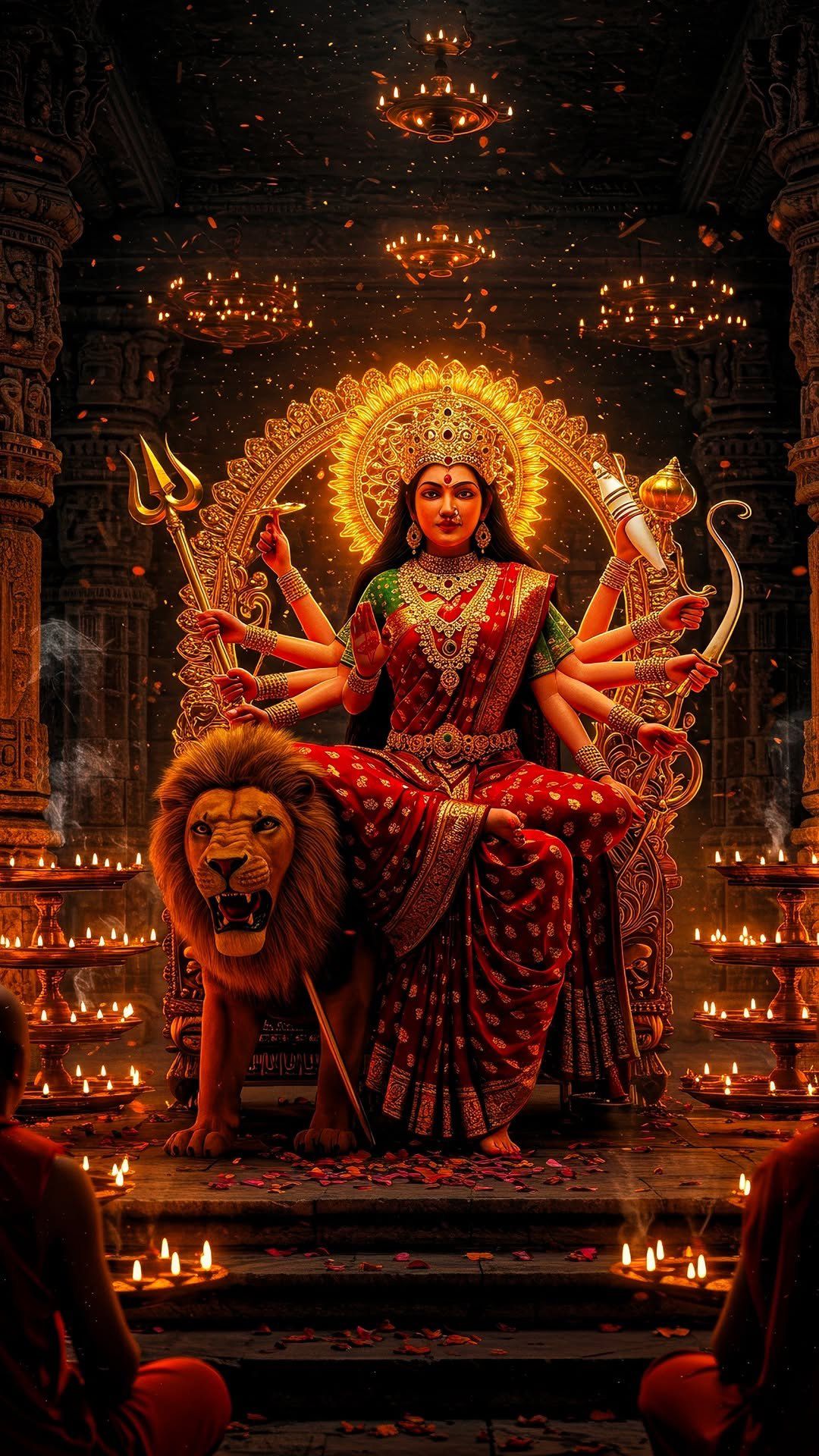 Ambe Maa seated on a lion throne