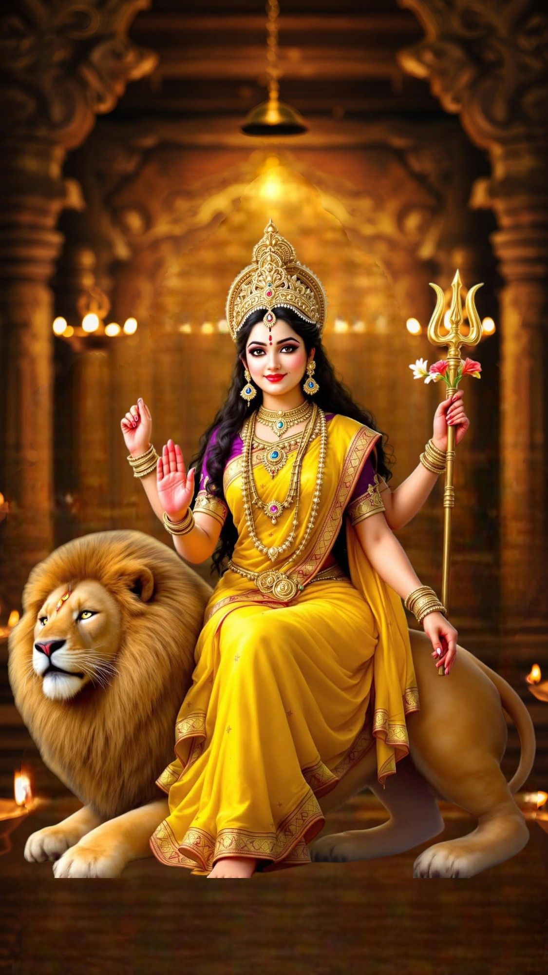 Ambe Maa on lion throne, divine blessing