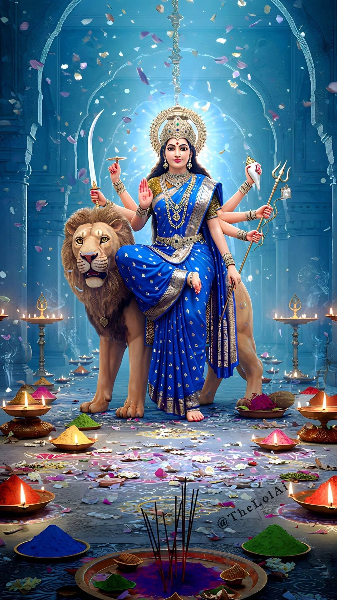 Ambe Maa seated on a lion