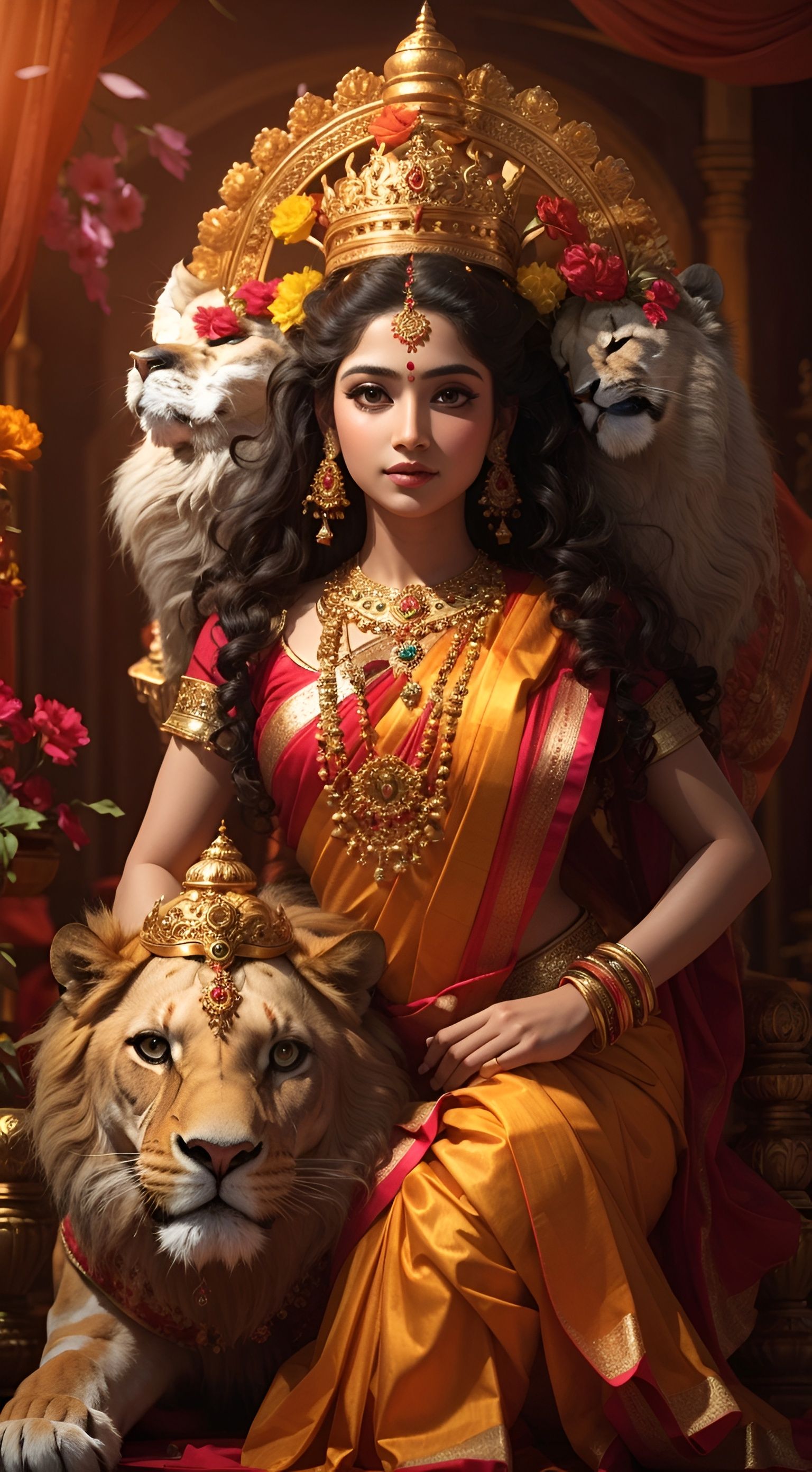 Ambe Maa on lion throne wallpaper