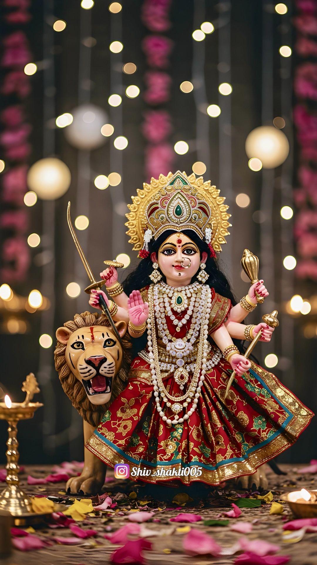 Ambe Maa seated on a lion throne