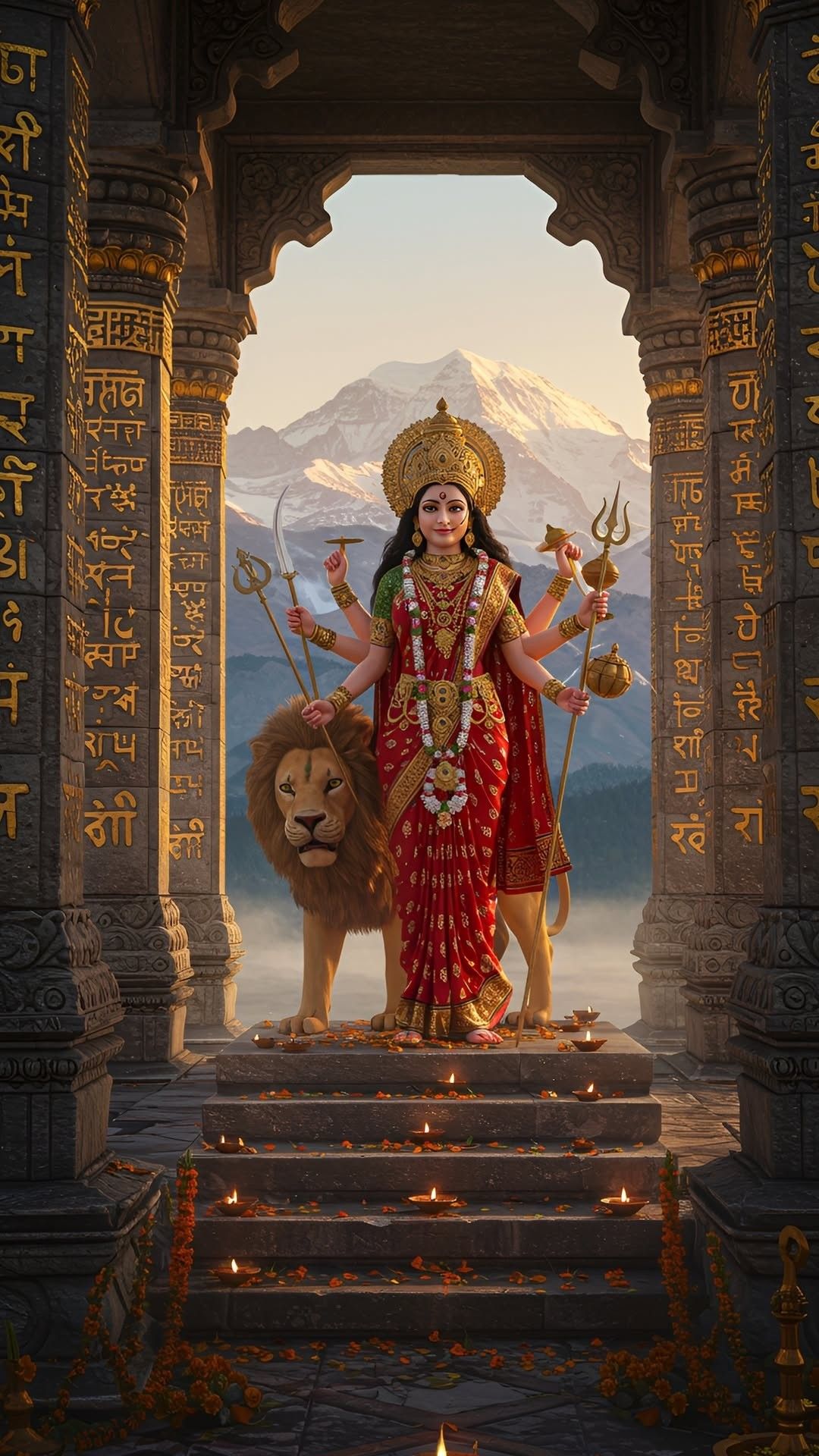 Ambe Maa riding a lion in temple