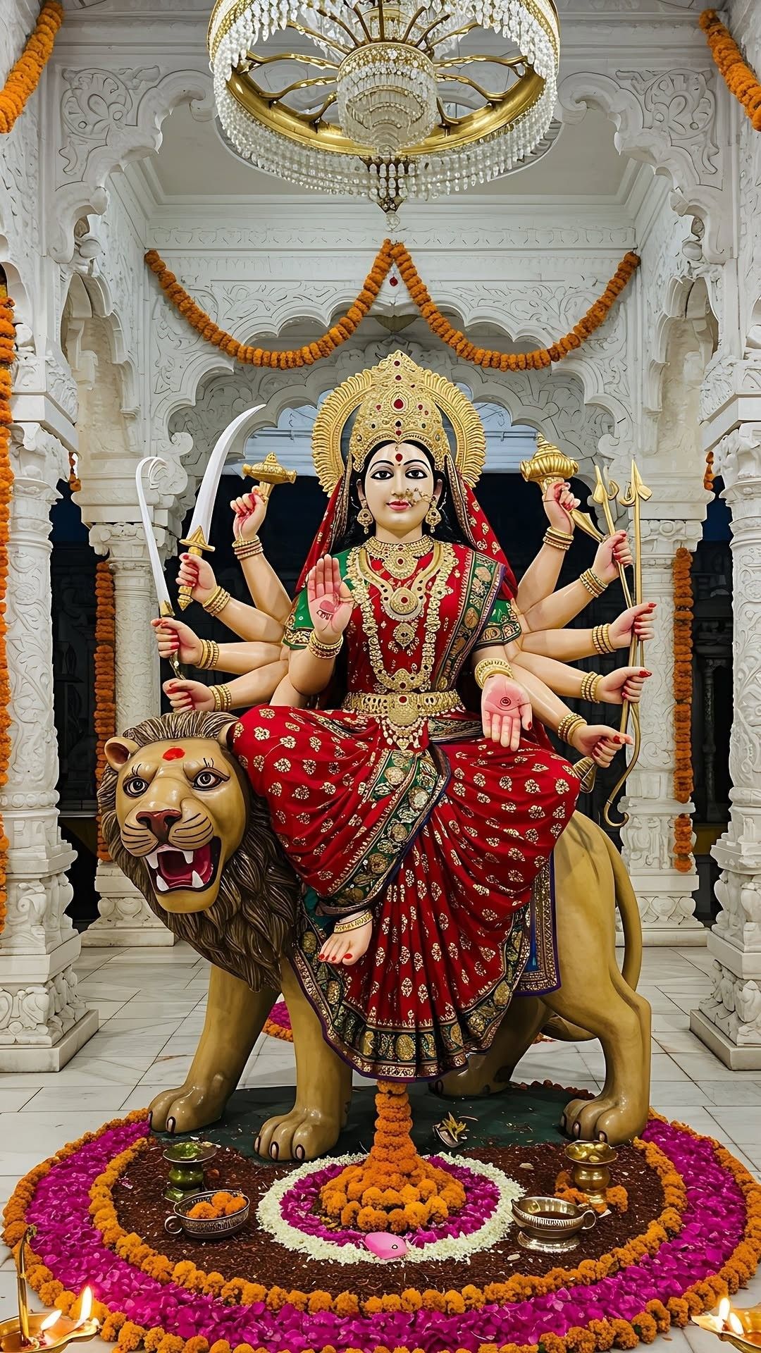 Ambe Maa riding a majestic lion