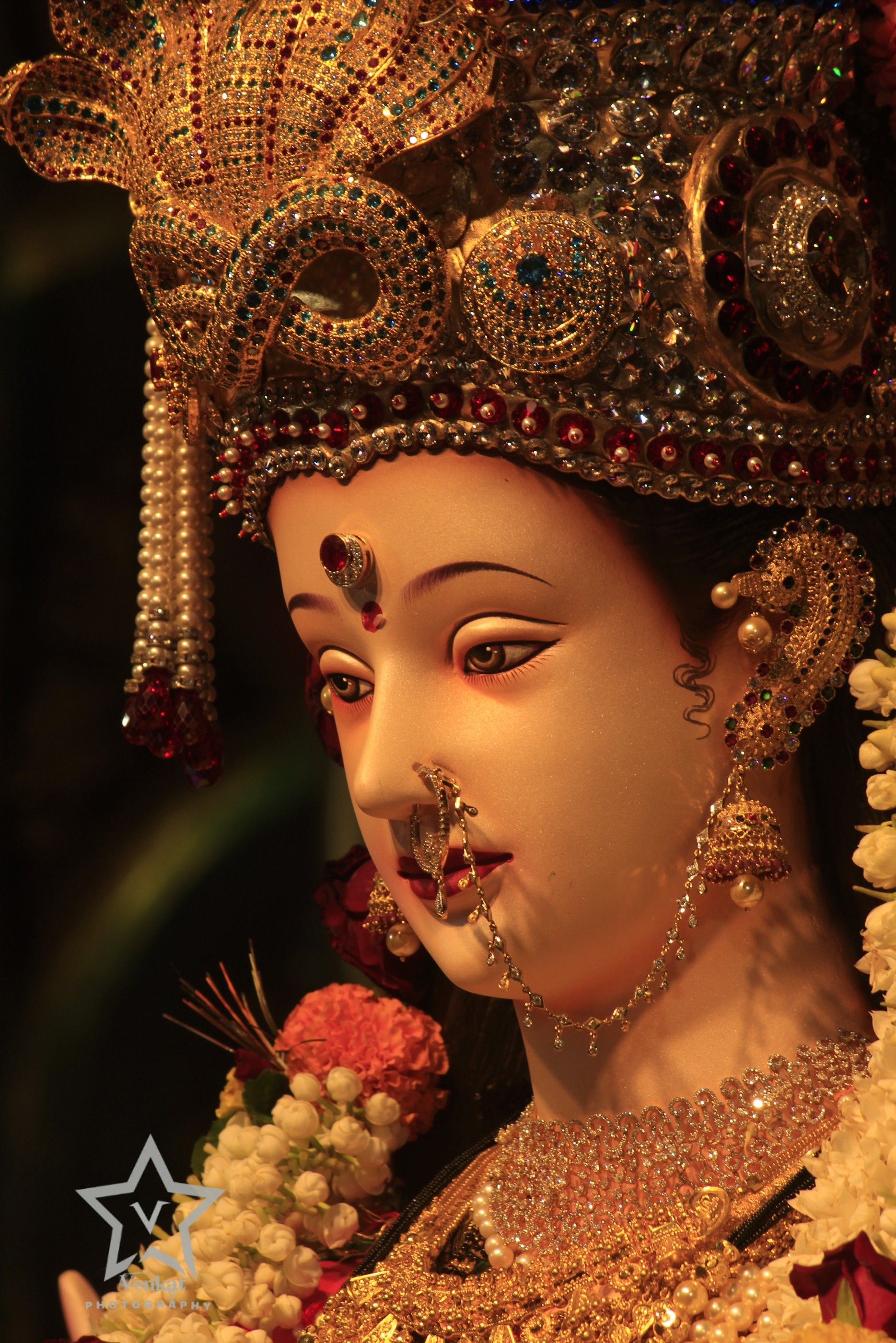 Close-up of Ambe Maa\'s divine face
