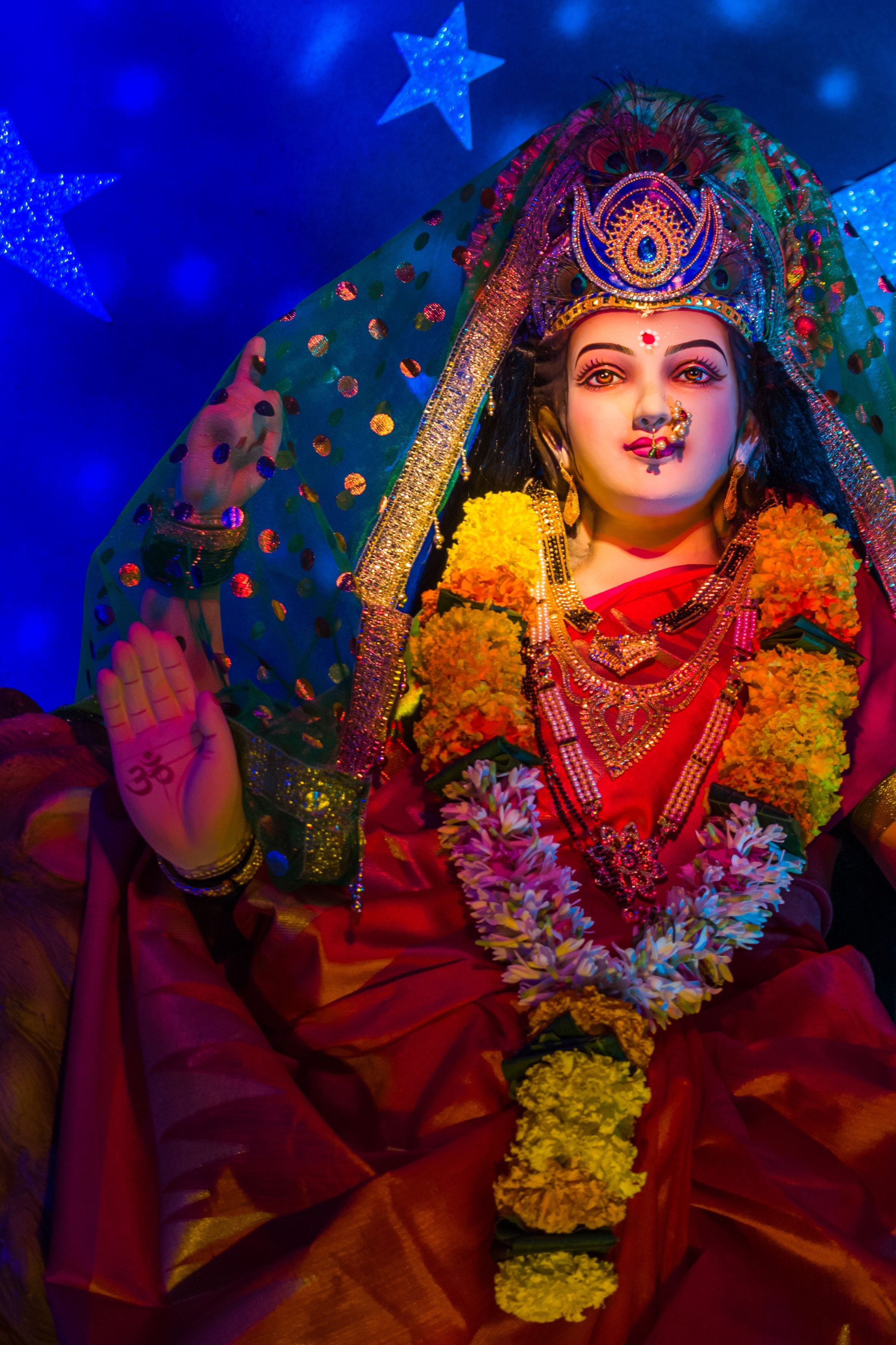 Close-up of serene Ambe Maa face