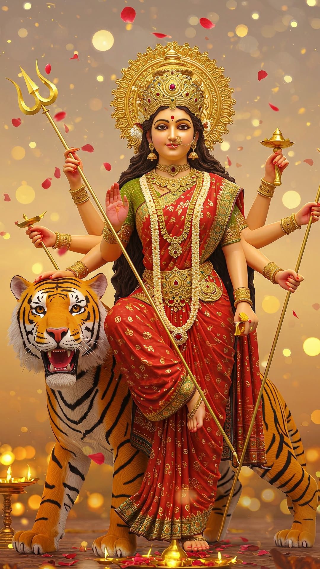 Ambe Maa riding a tiger, divine protection