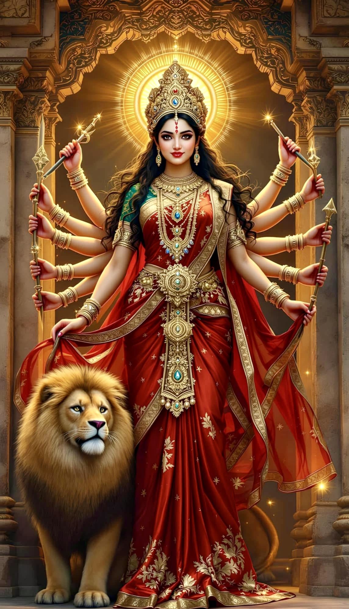 Ambe Maa with lion, divine goddess