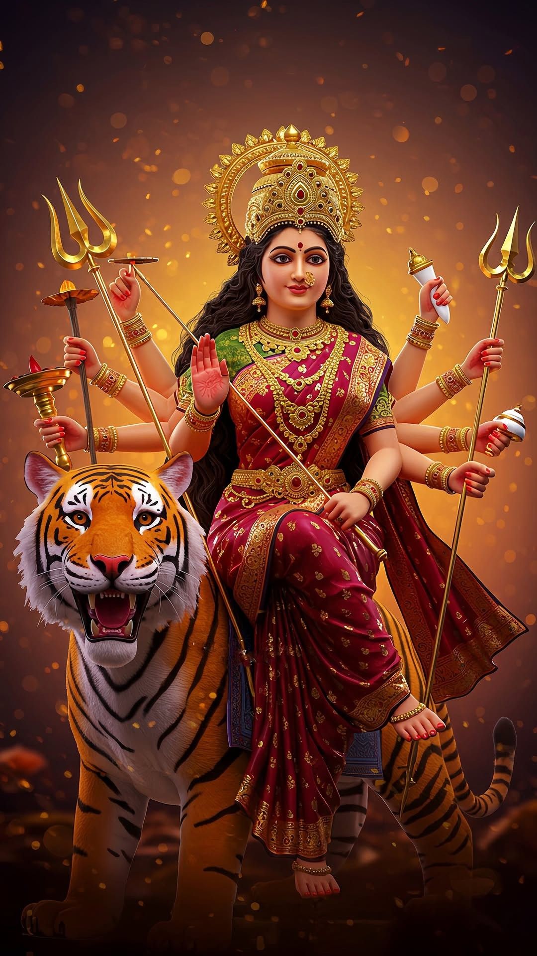 Ambe Maa riding a majestic tiger