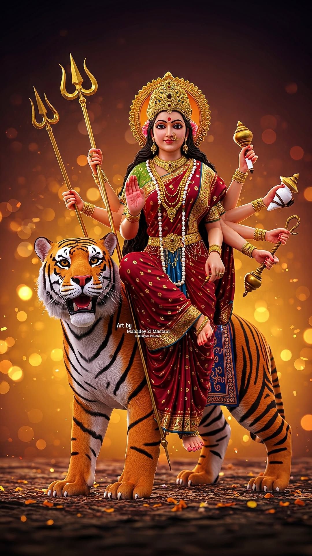 Durga Maa riding a majestic tiger
