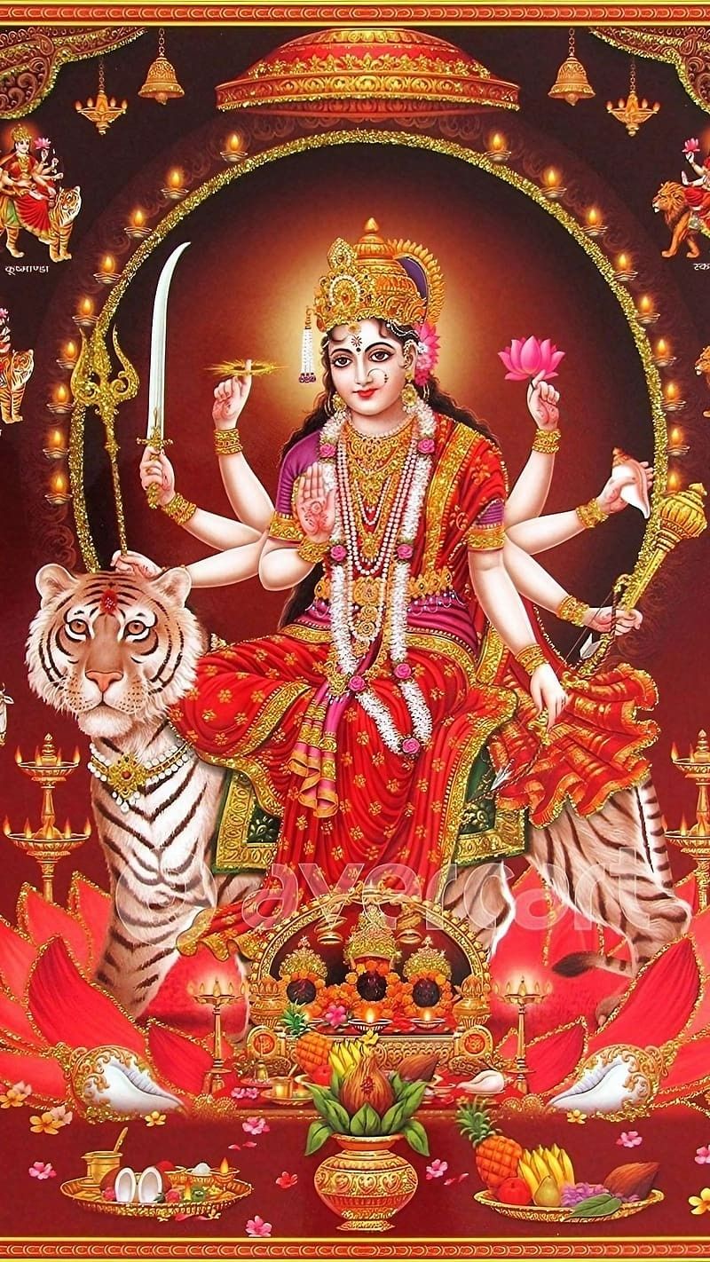 Ambe Maa riding a tiger, divine grace.
