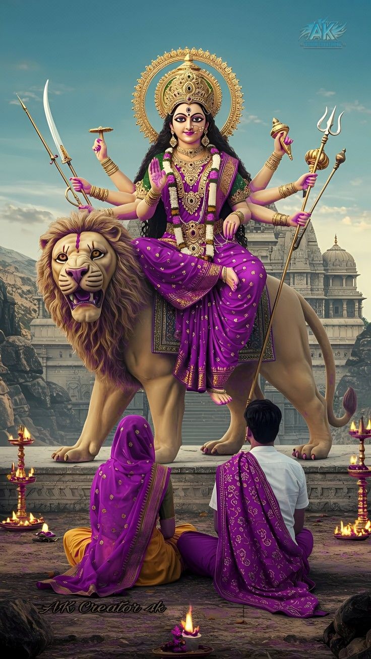 Ambe Maa riding a lion, divine protection