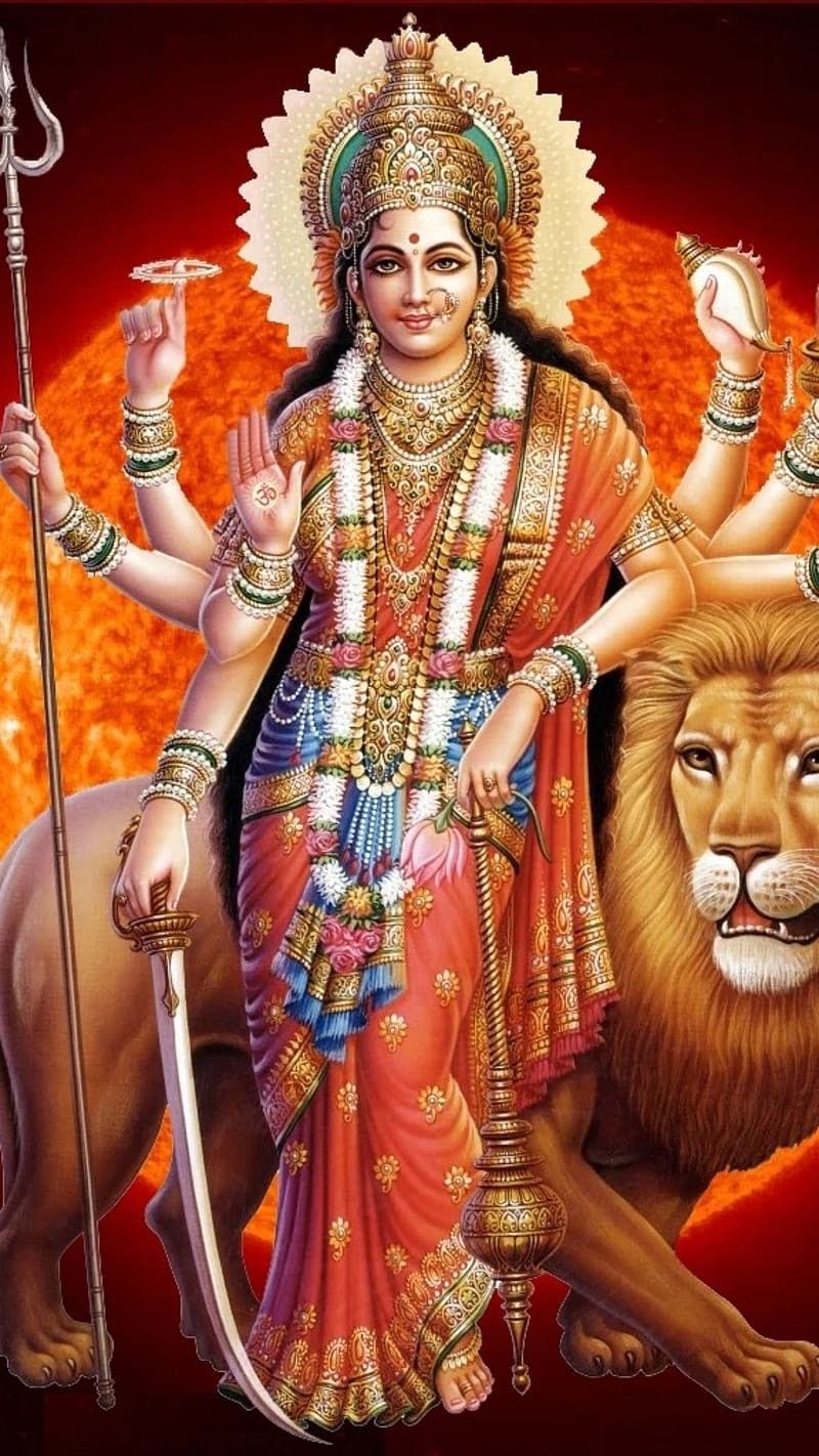 Ambe Maa riding a majestic lion
