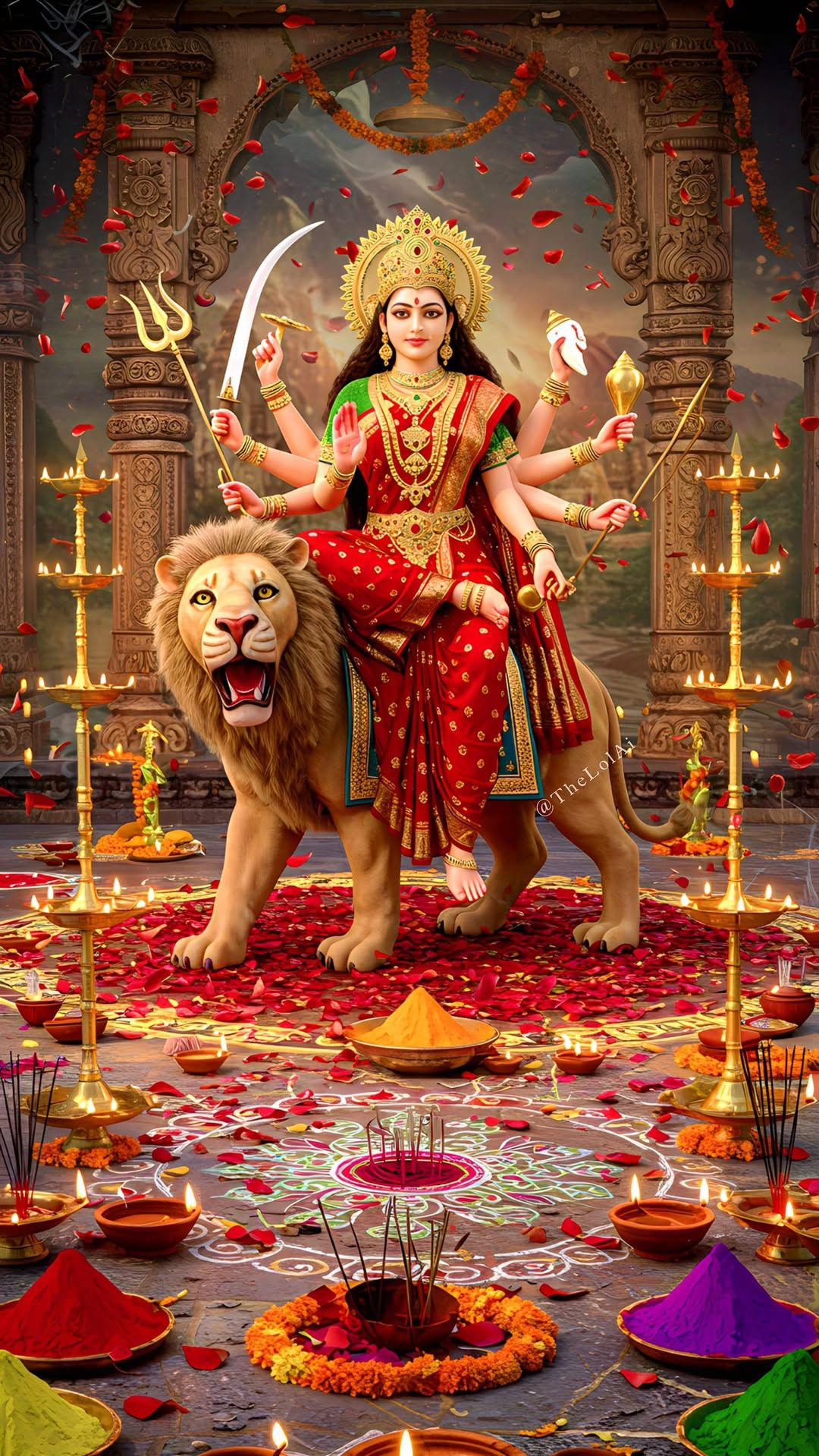 Ambe maa riding a lion, divine blessing.