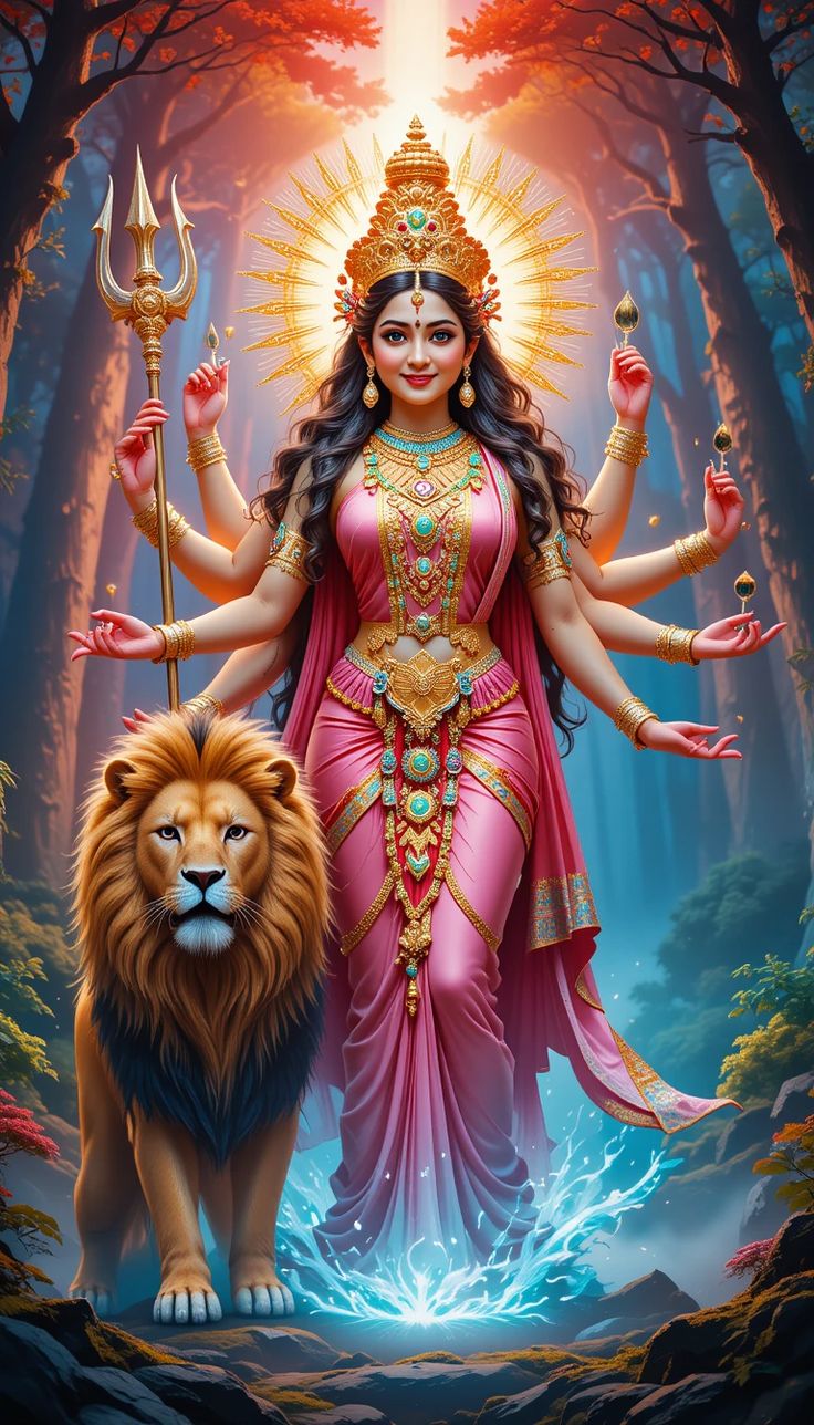 Ambe Maa with lion and trident