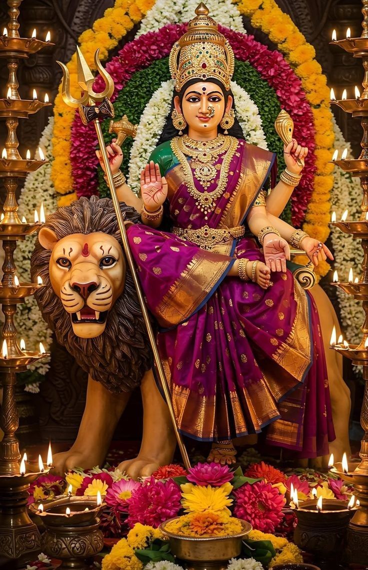 Ambe Maa seated on a lion