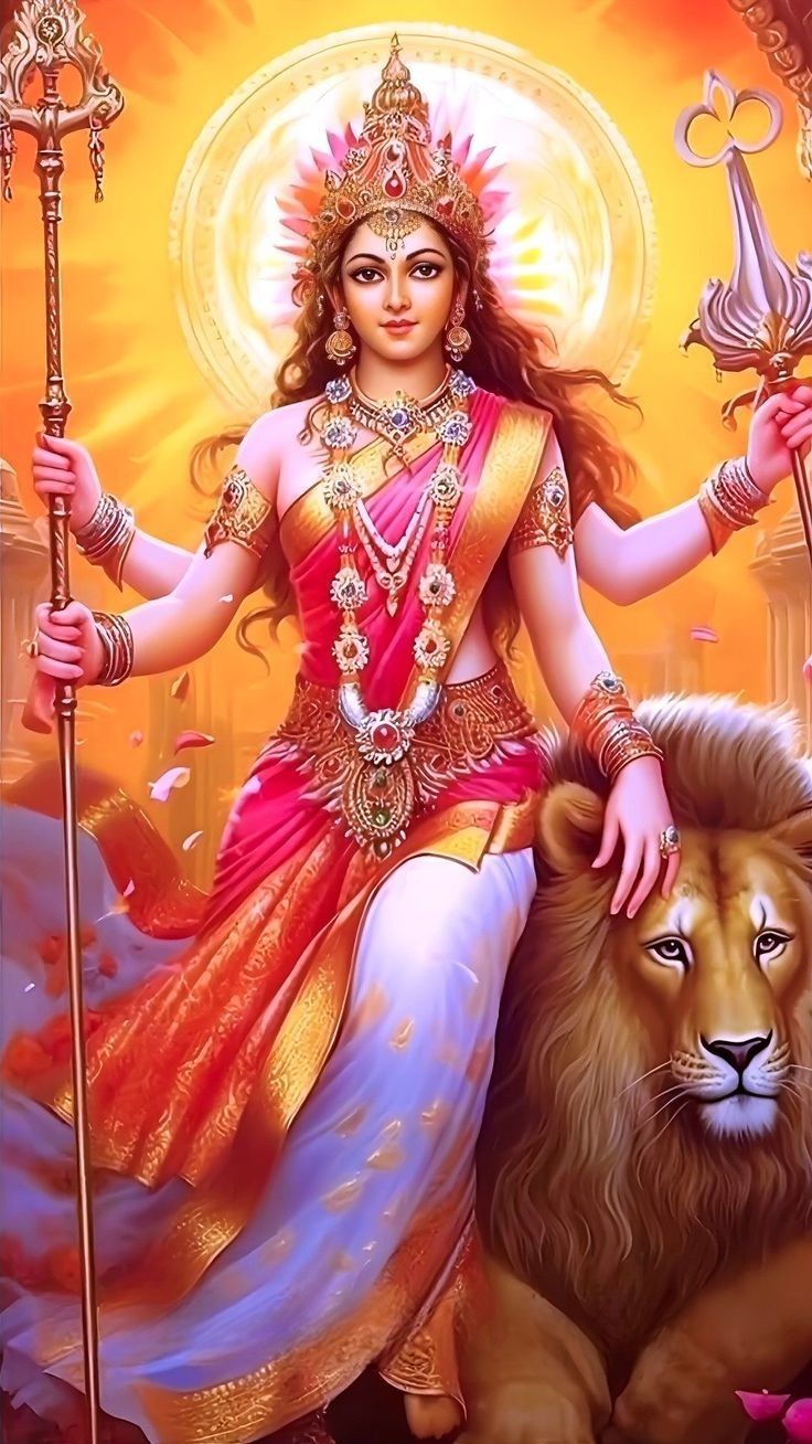 Ambe maa seated on a lion