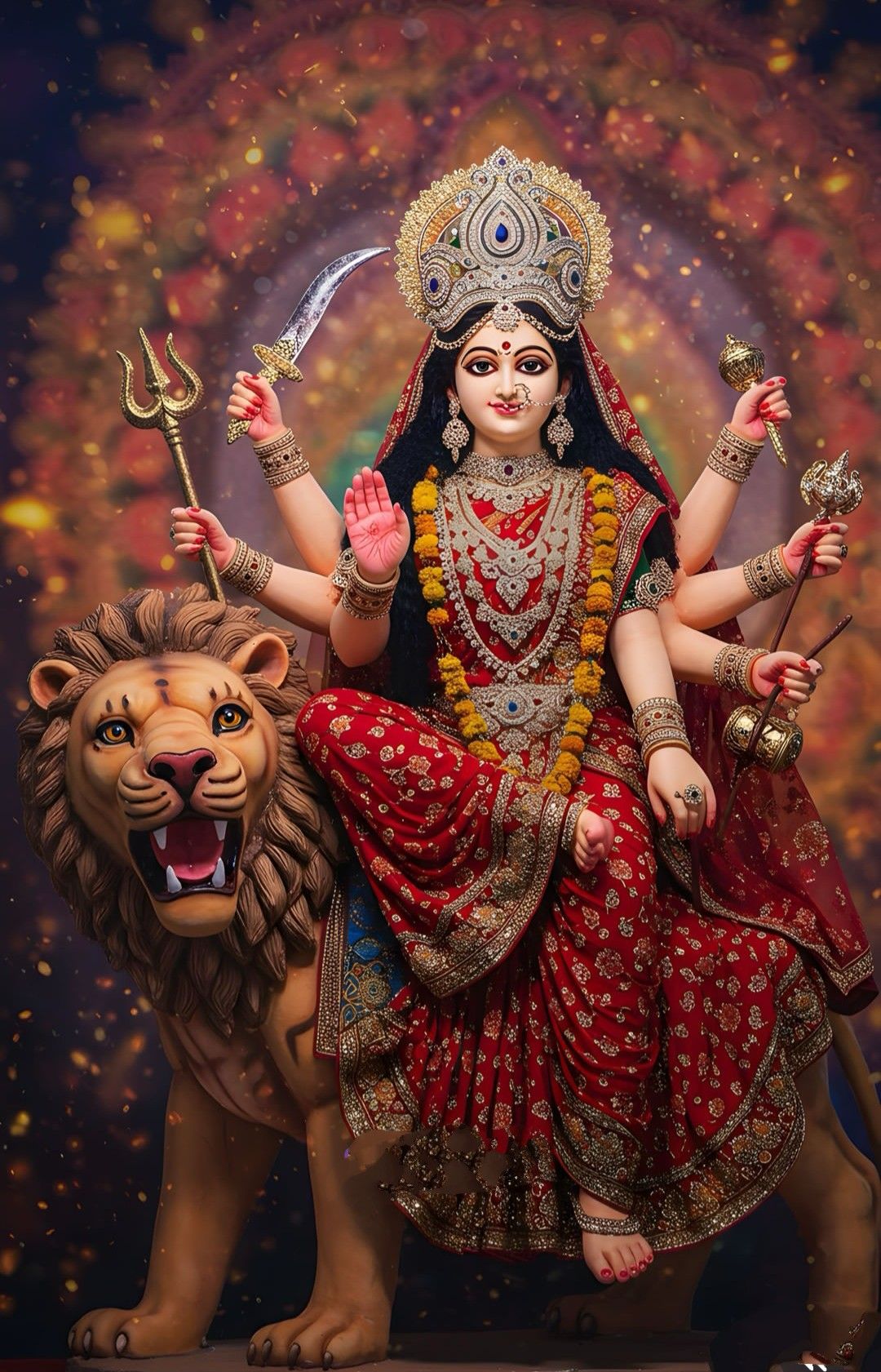 Durga Maa riding a lion, divine protection