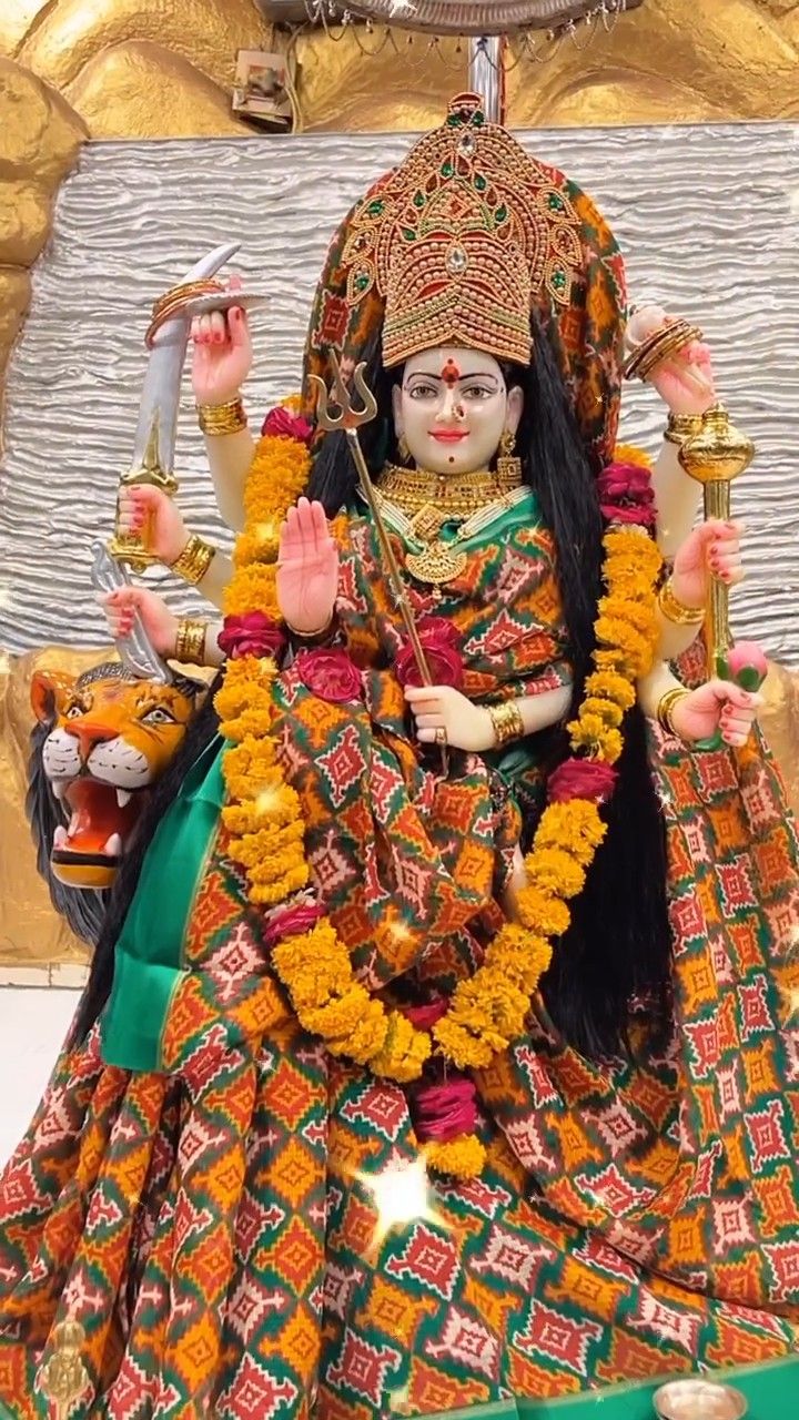 Ambe Maa with Lion and Weapons
