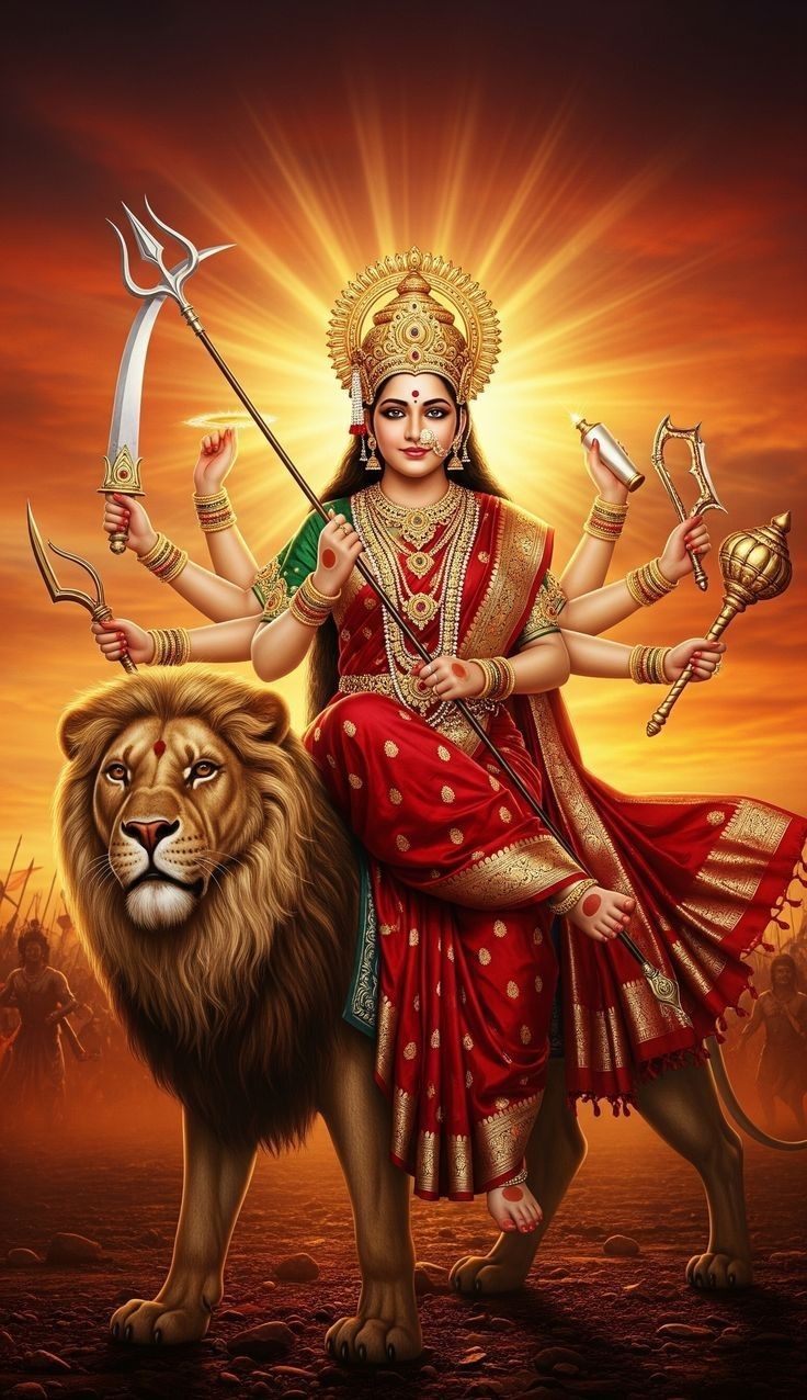 Ambe Maa riding a majestic lion