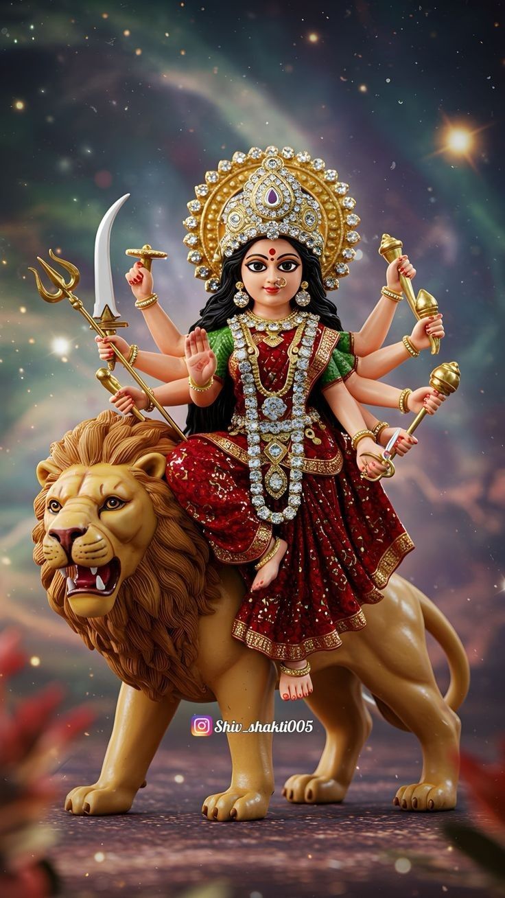Ambe Maa riding a majestic lion
