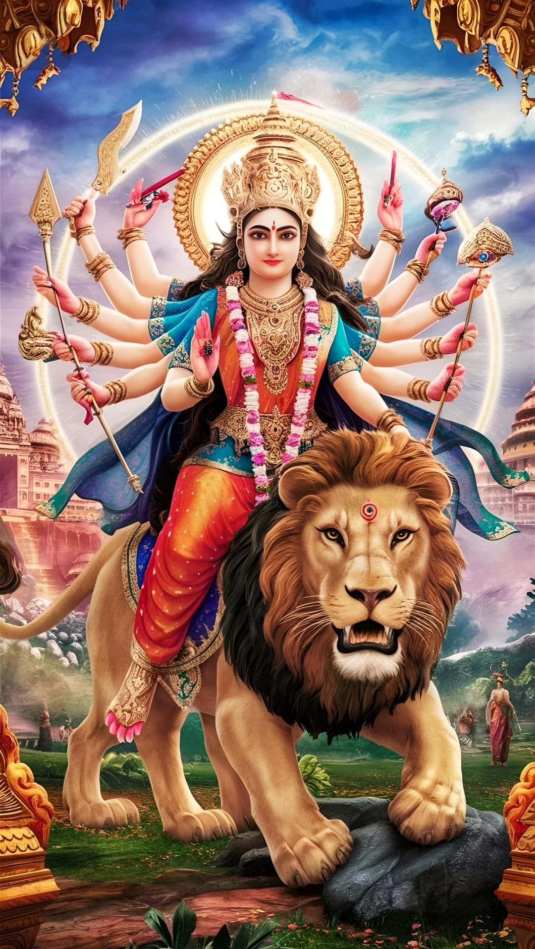 Goddess Durga riding a lion, divine
