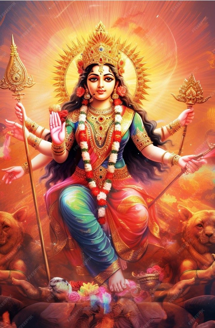 Goddess ambe maa seated on lions