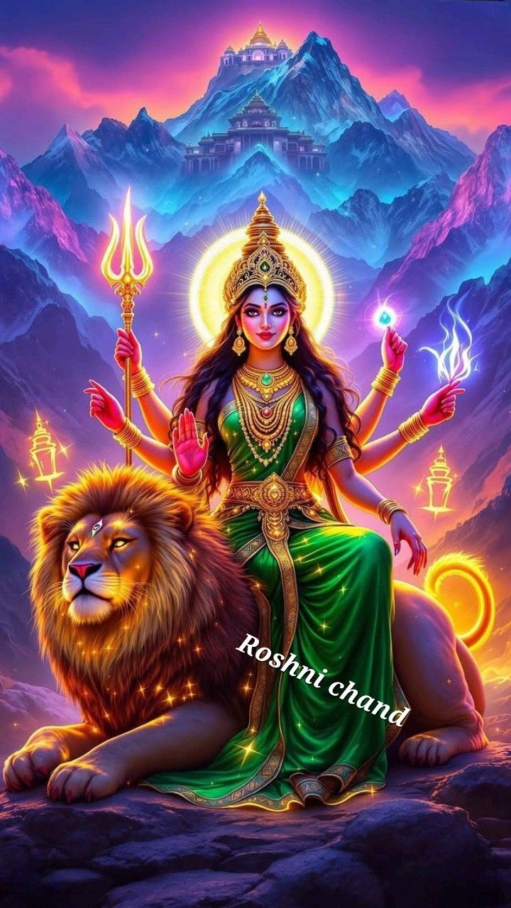 Durga Maa on Lion Throne Wallpaper