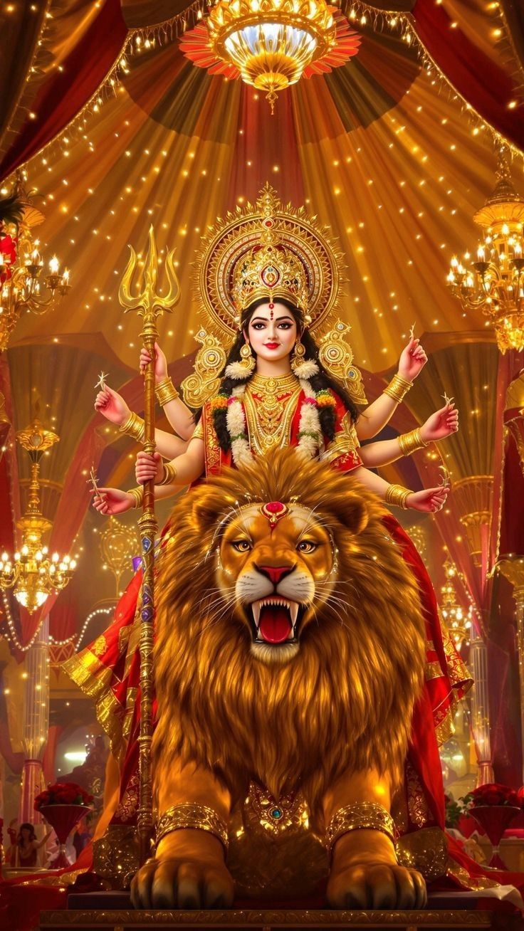 Ambe maa on a golden lion throne