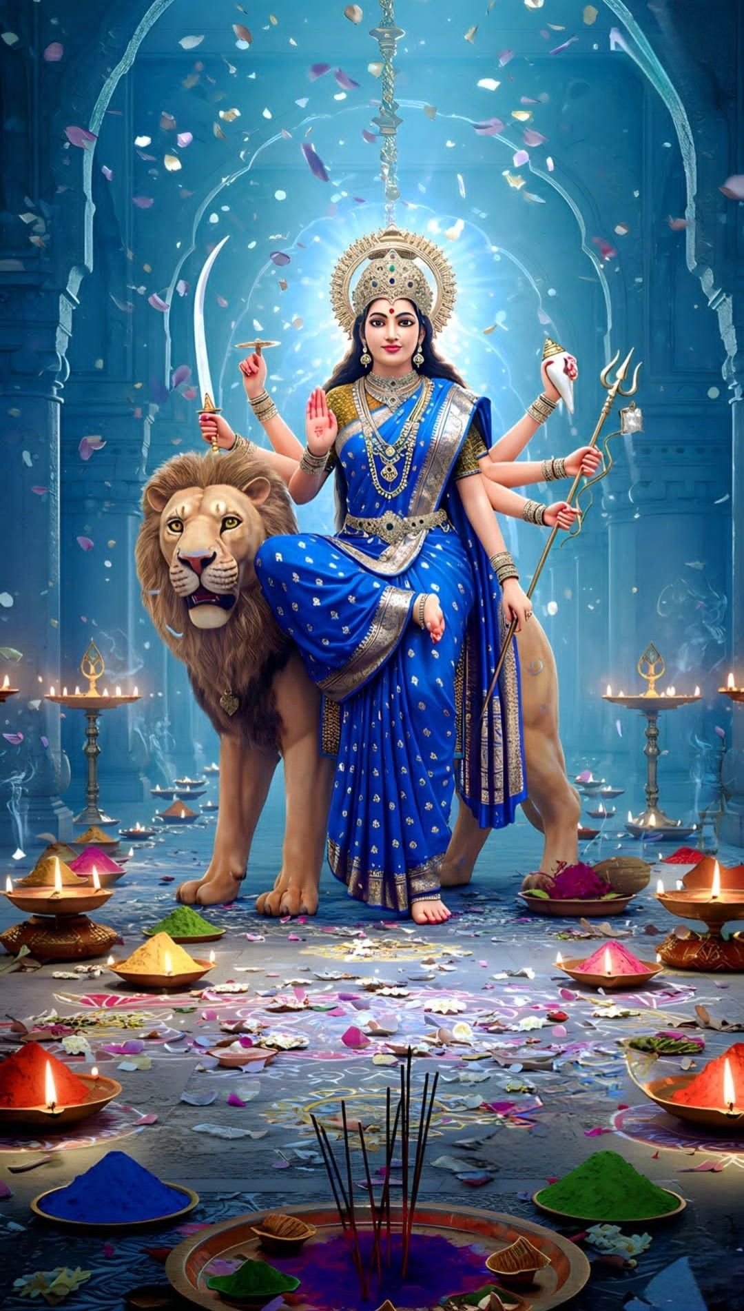 Ambe Maa riding a lion, divine image