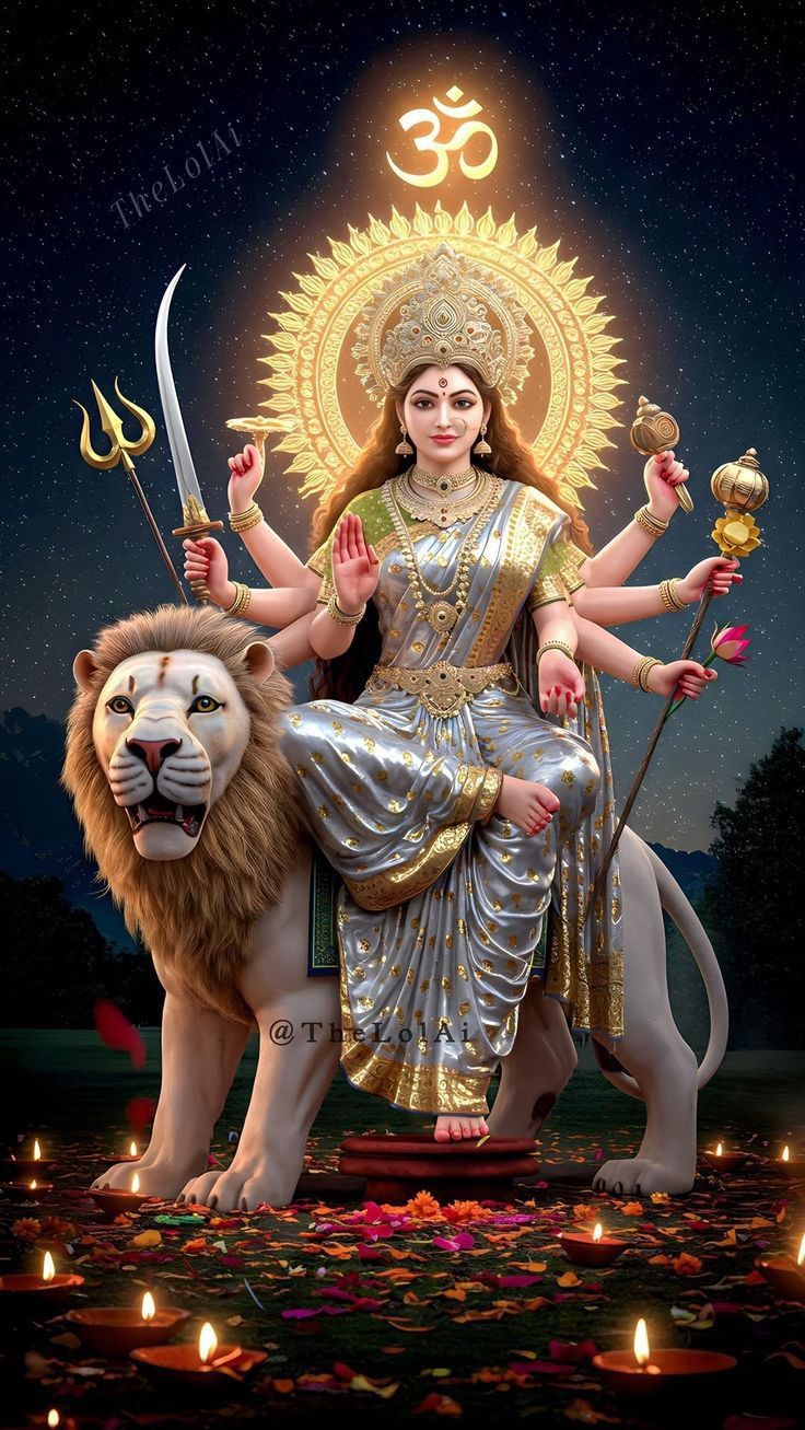 Durga Maa seated on lion wallpaper
