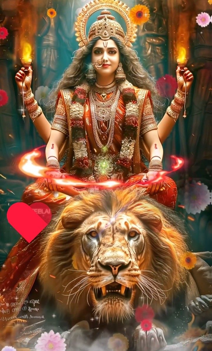 Ambe Maa riding a golden lion