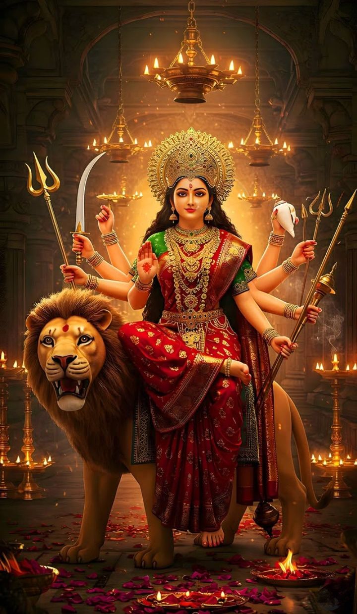 Ambe Maa riding a lion, divine image