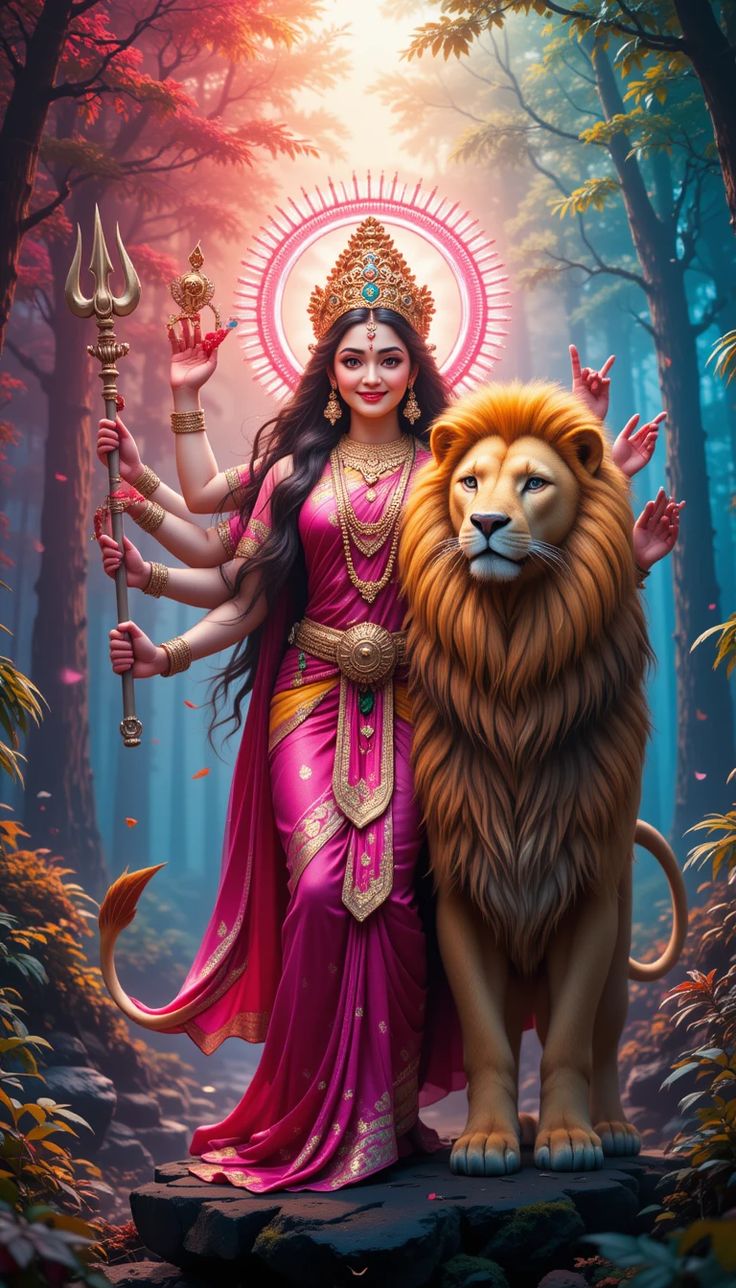 Ambe Maa with Lion and Trident