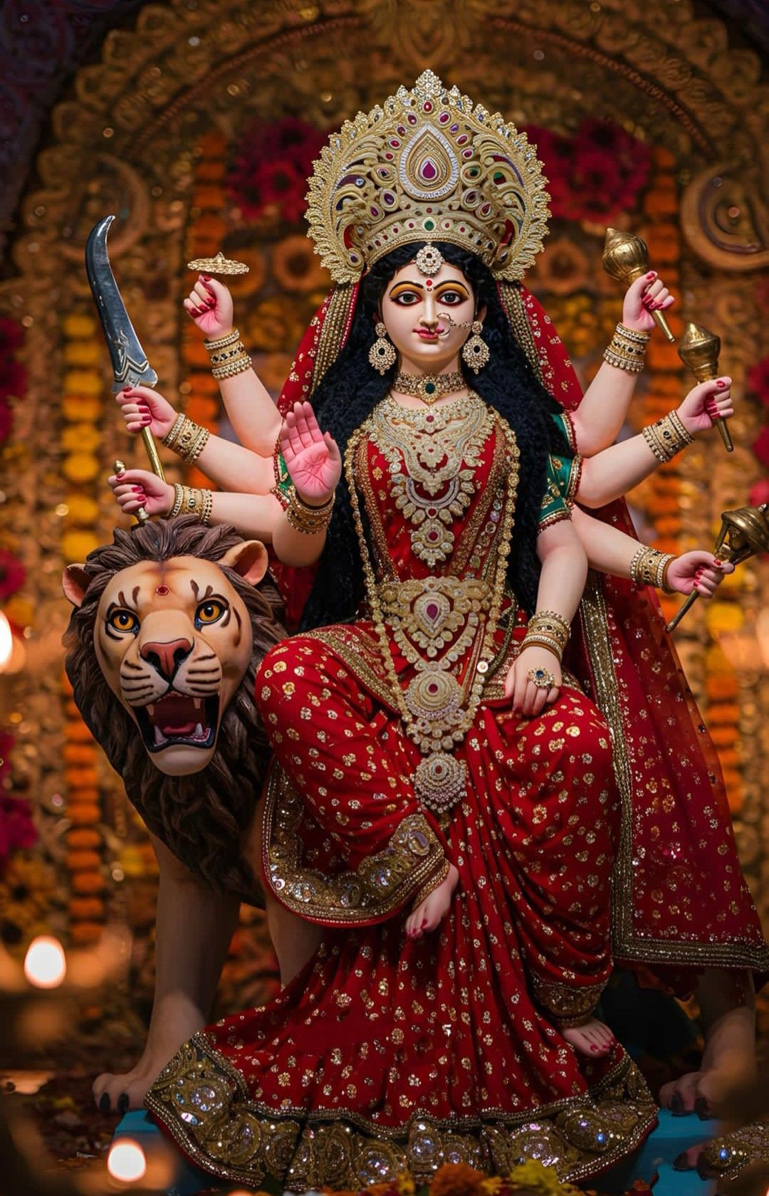 Ambe Maa seated on a lion